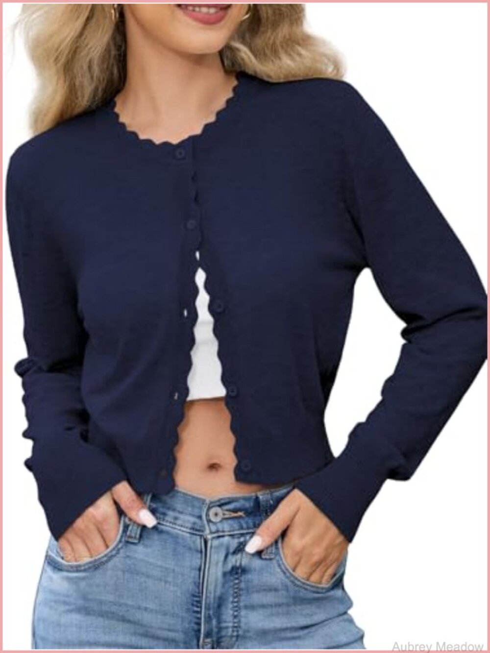 Women's Scalloped Cropped Cardigan Button Down Knit Bolero Shrug